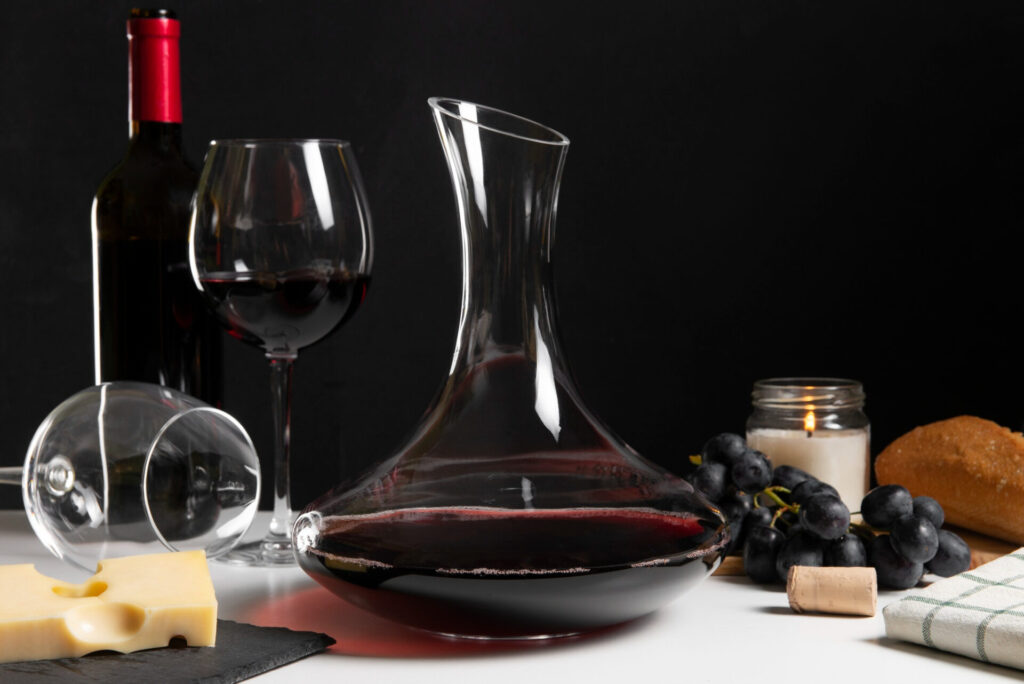 decanter con vino rosso